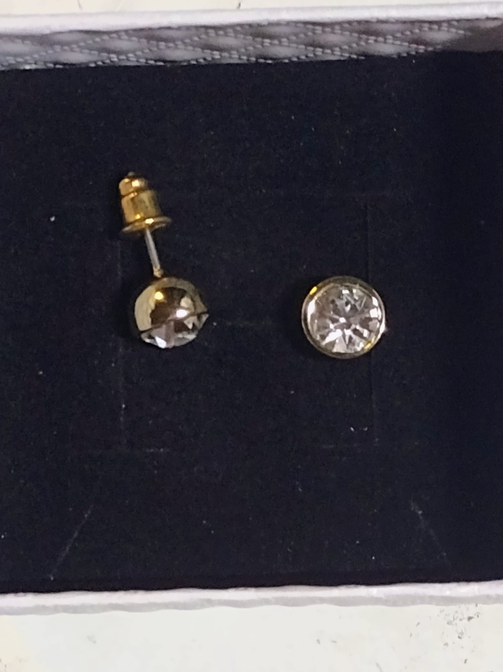 Gold Toned Clear Stone Stud Earrings - Clear Stone